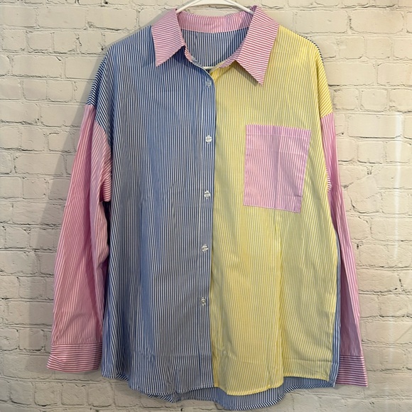 Amazon Tops - Amazon New color block pinstriped button down shirt